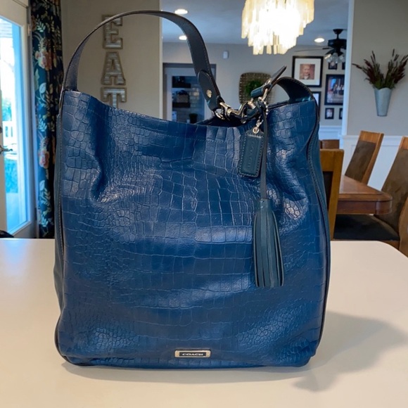 Vintage COACH Avery Croc Teal Hobo Leather Shoulder Bag Purse